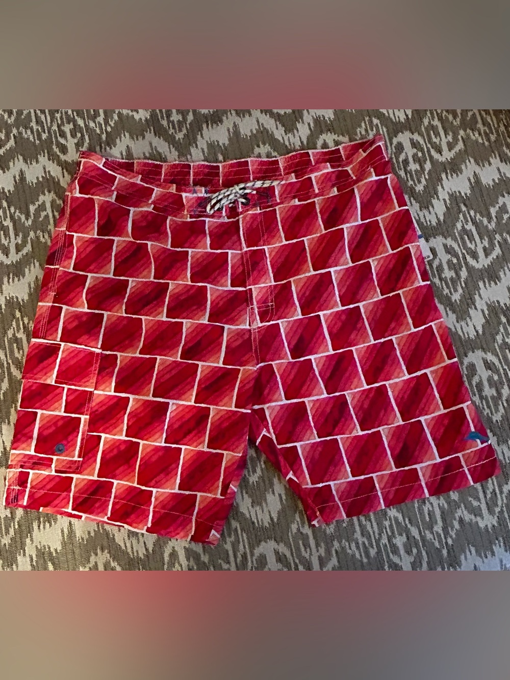 NEW Tommy Bahama Relax trunks swimwear mens XL pockets red white Brick Rectangle